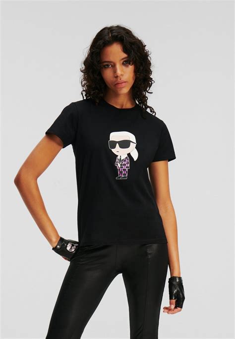 Karl Lagerfeld Ikon Foil Print T Shirt Black Zalando