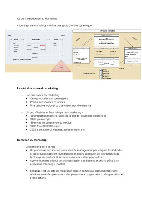 MKG3300 Notes De Cours Cours 1 Introduction Au Marketing L