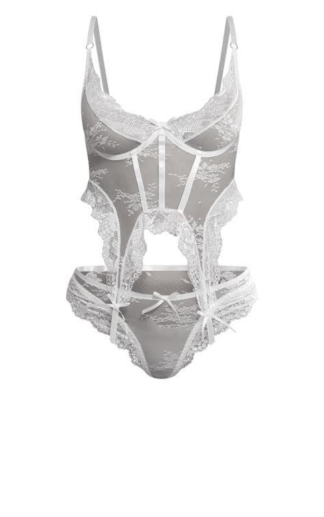 Ensemble lingerie blanc dentelle fleurie volantée corset PrettyLittleThing FR