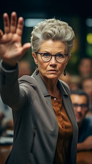 La Photo Représente Une Dirigeante Blanche âgée Qui Est Furieuse Et Mature Elle Est Vue Tirant