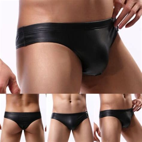 Sexy Lingerie Mens Underwear Faux Leather Wet Look Boxer Briefs Shorts