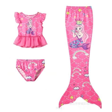 sjöjungfru dräkt baddräkt bikini barn flicka röd Fyndiq