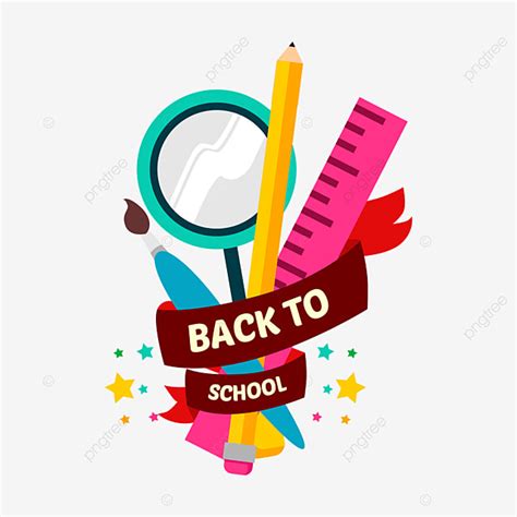 Back To School With Education Tools Illustration And Red Banner Back