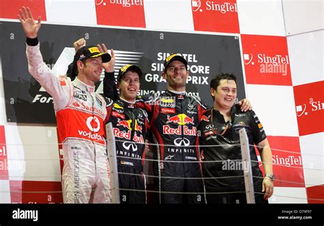 Jenson Button Singapore Grand Prix Winner Sebastian Vettel And Mark