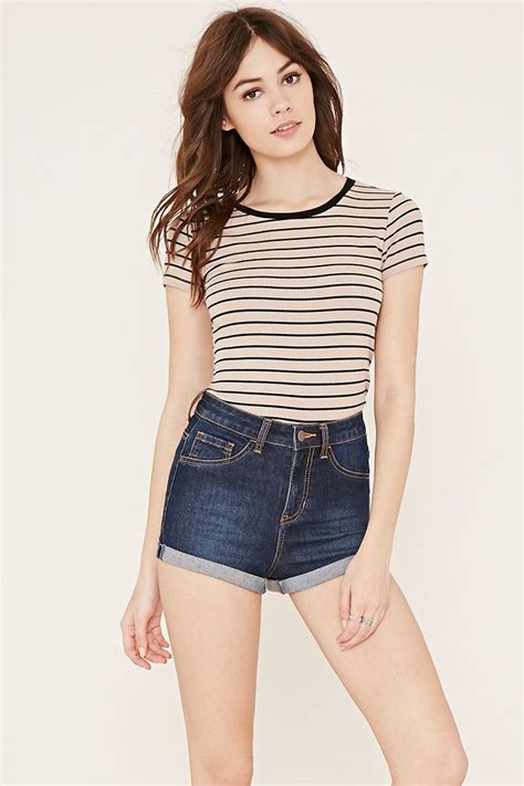 Ribbed Knit Striped Tee Forever 21 2000170248 Striped Tee Forever 21 T Shirts Forever 21