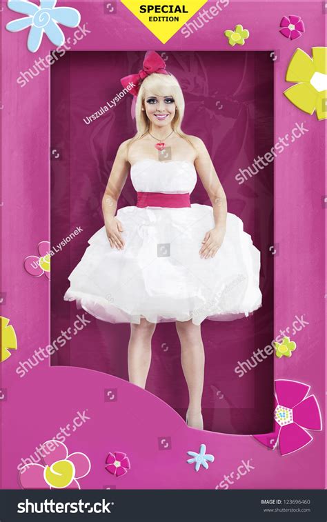 Blonde Woman As Human Doll In Pink Box Stock Photo Shutterstock