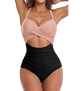 LI FITNESS Women S High Waisted Bikini Set Tummy Control Swimsuit Color Block Push Up Two Piece