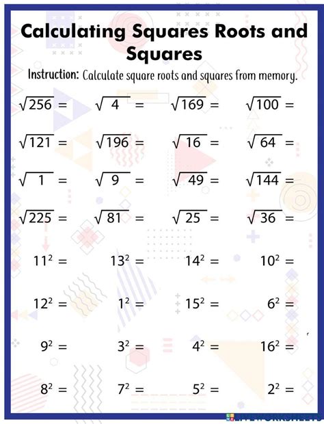 Calculating Squares Roots And Squares Worksheet Live Worksheets