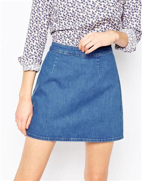 Image Of Asos Denim A Line Mini Skirt In Midwash Blue A Line Mini