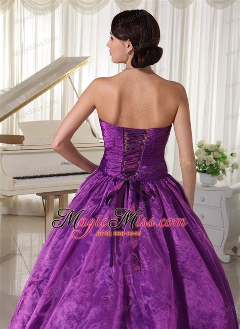 Eggplant Purple Quinceanera Dress For Custom Made Taffeta And Organza Beaded Decorate Strapless