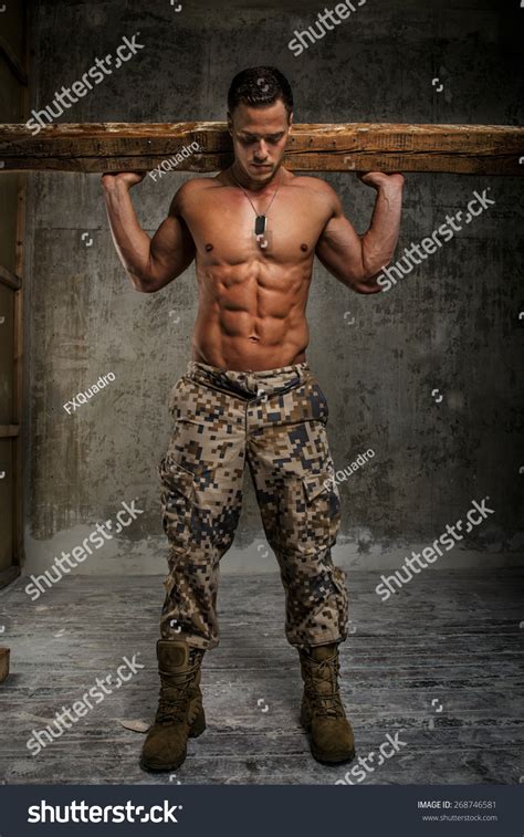 Man Army Pants Naked Torso Vertical Stock Photo 268746581 Shutterstock
