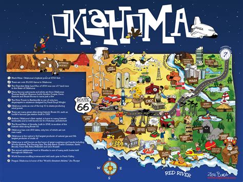 Illustrated Map of Oklahoma | Cartoon Style Map of Interesting Places