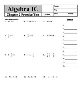 Holt Algebra Chapter Equations Practice Test Doc Pdf Tpt