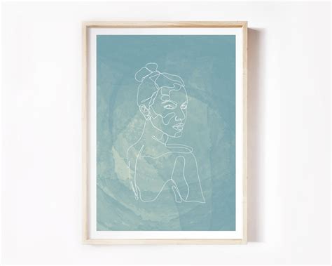 Minimalist Nude Art Nude Portrait Teal Decor Digital Print Boho Art Figure Art Outline