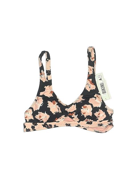 The Bikini Lab Recycled Polyester Floral Multi Color Black Swimsuit Top Size L Off