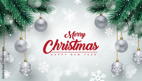 realistic modern white merry christmas and happy new year banner design