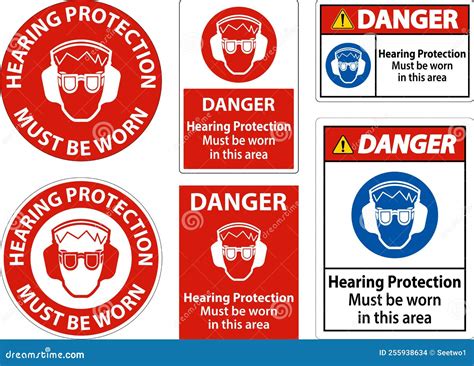 Danger Hearing Protection Must Be Worn Sign On White Background Stock