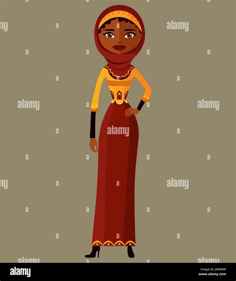 Cartoon Arab Saudi Lady In Traditional Dress Flat Vector Illustration