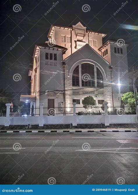 The Beauty of the Night in the Historic Building of Worship Stock Image