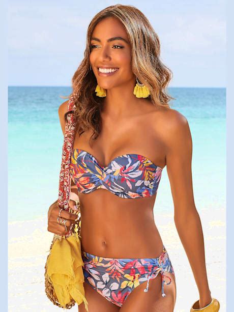 Haut de bikini bandeau à armatures imprimé effet de couleur différent