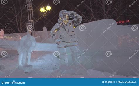 Icy Sculpture of Frozen Pilot. Ice Sculpture of Woodman or Man with ...