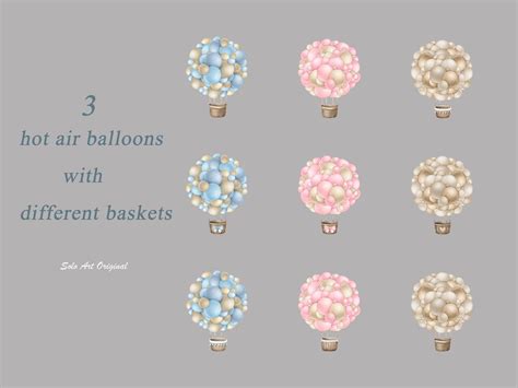 Hot Air Balloons Set Baby Shower Clipart Pinkblue Brown Etsy