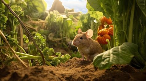 Premium AI Image | a field mouse in its natural habitat nibbling on a crop of cereals The scene ...