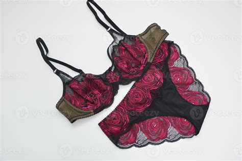 Lingerie Pink With Black Lace Bra And Panties On A White Background Sexy Women S Underwear