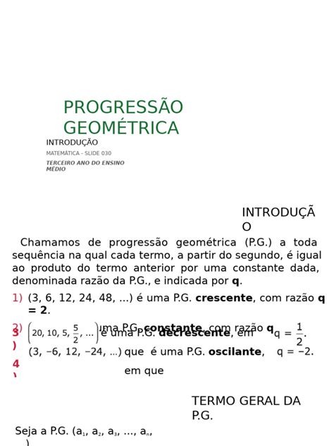 A Sequencia X Y Z É Uma Progressao Geometrica - 030 Progressão Geométrica | PDF | Sequência | Matemática elementar