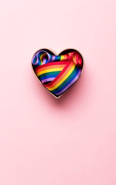 Premium Photo Gay Pride Lgbt Rainbow Ribbon In A Heart Shape