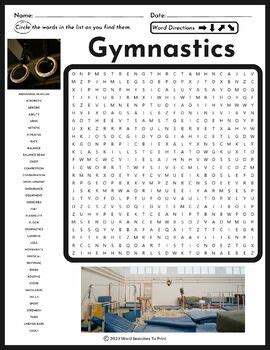 Gymnastics Word Search Puzzle By Word Searches To Print Tpt