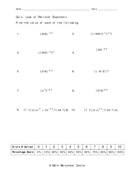 Laws Of Rational Exponents Worksheet For 7th 9th Grade Lesson Planet