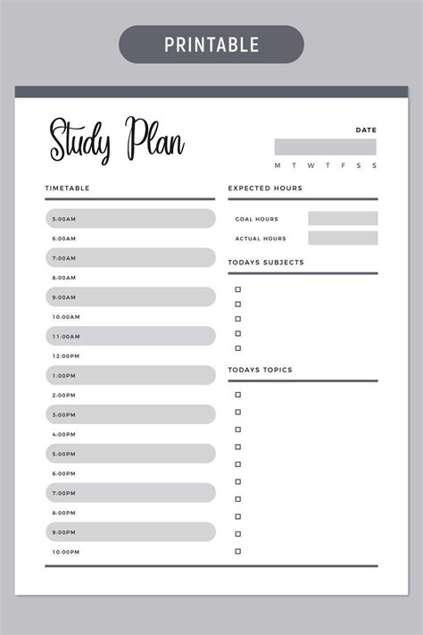 Study Planner Printable Print At Home Study Plan Student Planning