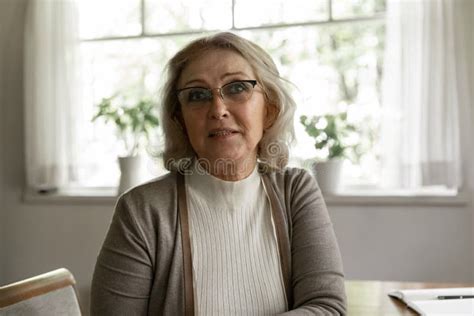 Headshot Portrait Of Mature Woman Have Webcam Call Stock Image Image Of Emotional Home 221712707