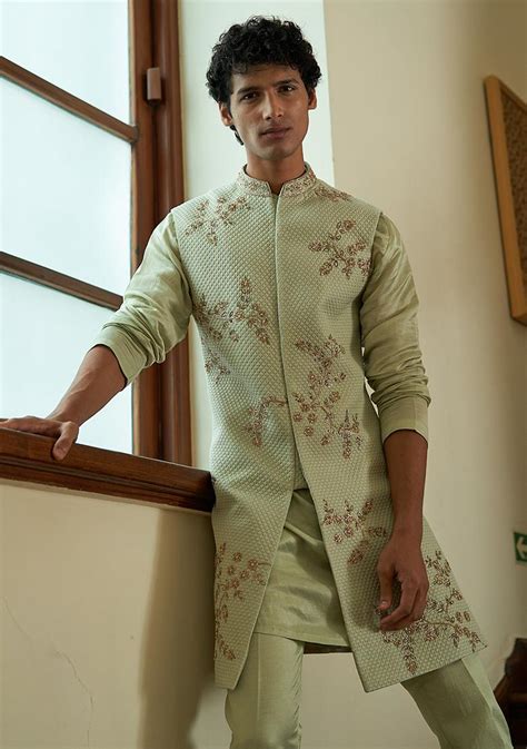 Buy Mint Green Embellished Sherwani Set For Men Contrast By Parth Indya