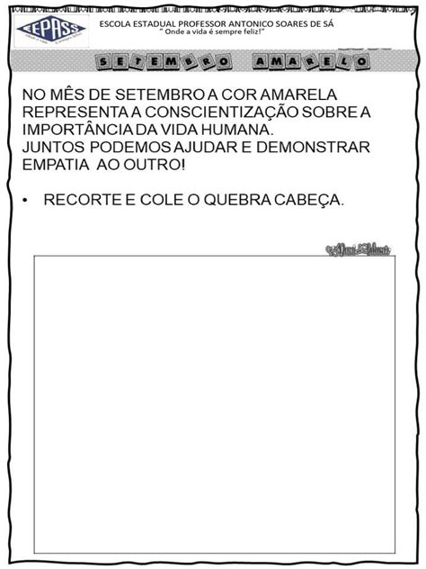 Atividade Setembro Amarelo Educação Infantil - Atividade Setembro Amarelo Educação Infantil | PDF