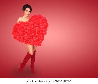 Sexy Naked Woman Holding Big Red Stock Photo 290618264 Shutterstock