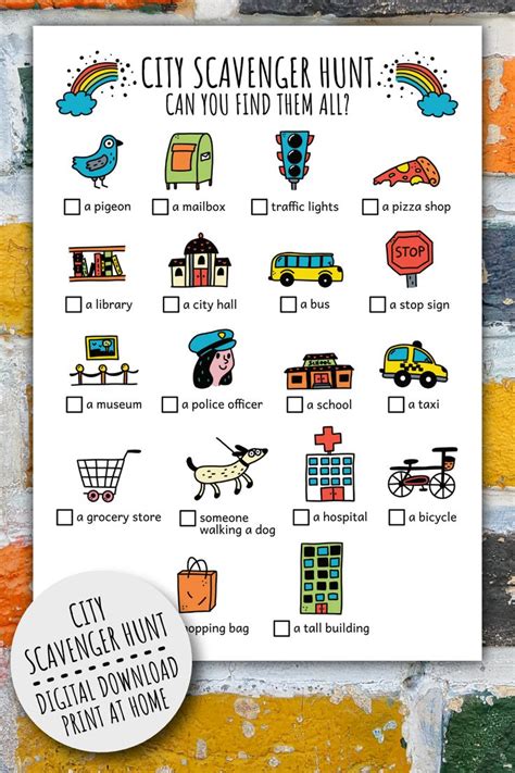 City Scavenger Hunt For Kids Outdoors Kids Activity And City Treasure
