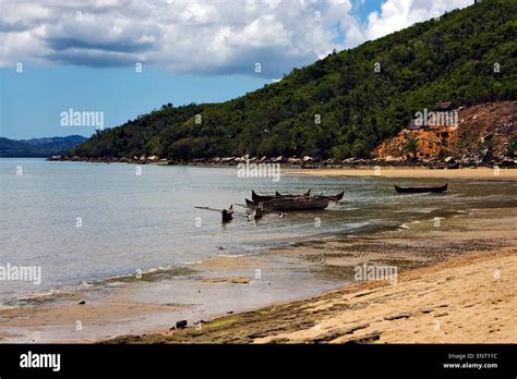 House Tree Boat Sand Lagoon Tropical And Coastline In Madagascar Nosy
