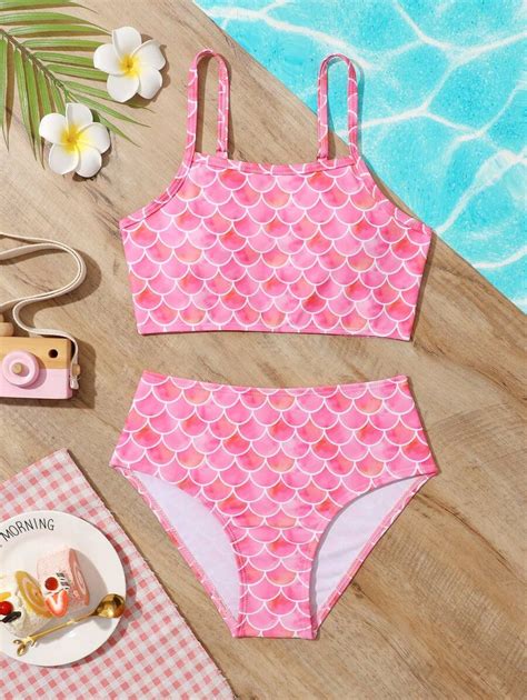 Conjunto De Bikini Con Estampado De Escamas De Pez Para Ni A