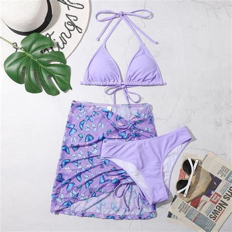 Pieces Bikini Set With Skirt Tie Dye String Thong Bathing Suit Women Swimsuit Female Swimwear