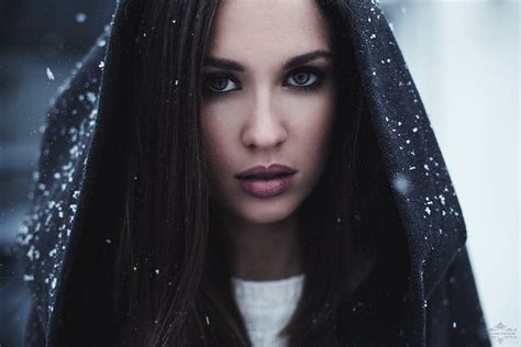 Face Black Women Model Portrait Long Hair Brunette Looking At Viewer Snow Photography