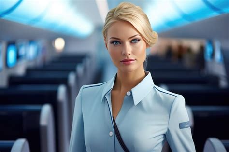 Premium AI Image Blonde Woman Working As Flight Attendant