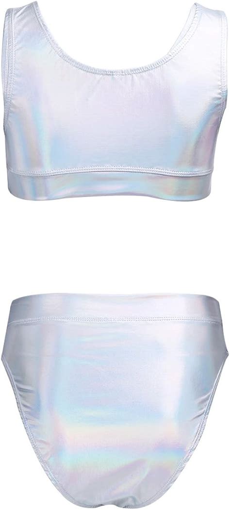 Inlzdz Damen Gl Nzend Bikini Set Badeanzug Wetlook Leder Bauchfrei Tank Top Bikinihose