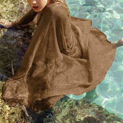 Robe De Plage Femme Kimono Avec Ceinture Transparent T Couverture Bikini Cover Up Marron