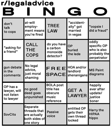 Inspired by a BOLA comment & weird trends lately: LegalAdvice Bingo