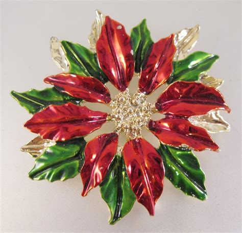 Vintage GERRY S Poinsettia Flower Christmas Brooch Pi Gem