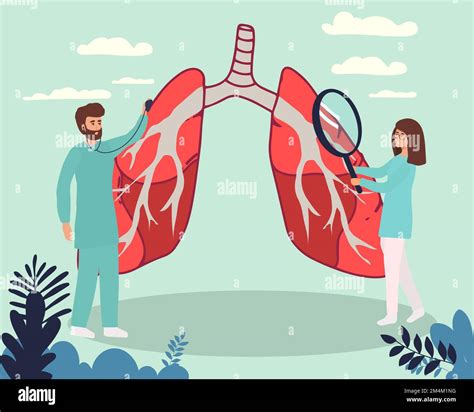 Pulmonology Vector Illustration Flat Tiny Lungs Healthcare Persons