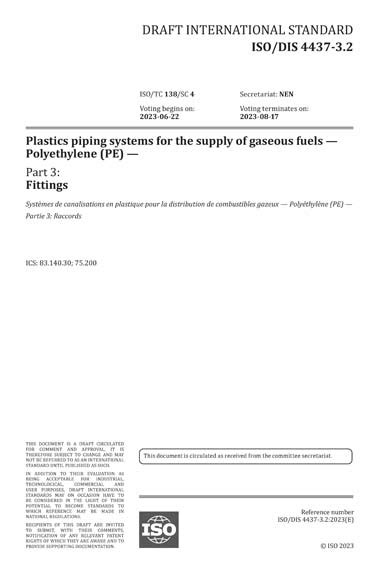 ISO DIS 4437 3 2 2023 Plastics Piping Systems For The Supply Of