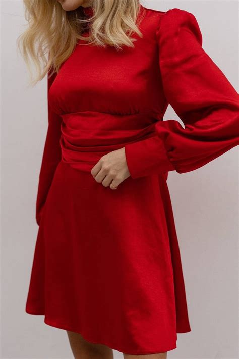 Red Hot Silk Backless Dress For Event Silk Turtleneck Dress Etsy